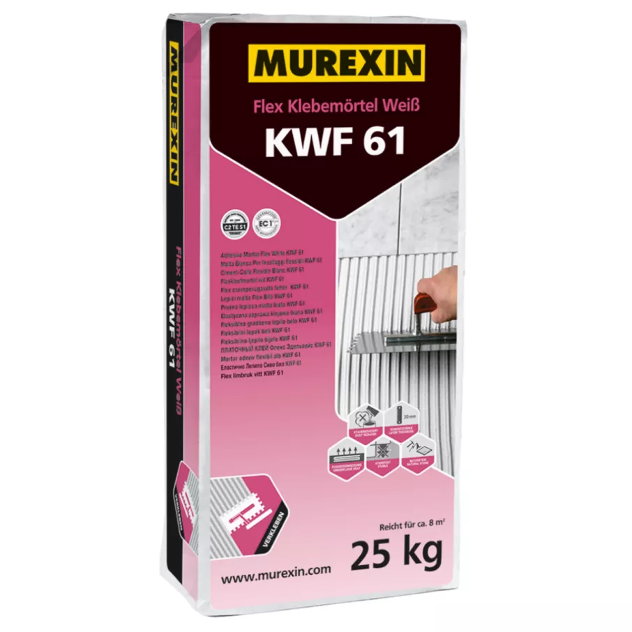 Murexin ragasztó KWF61 Flex fehér, porzáscsökkentett -25kg (13688) - 1